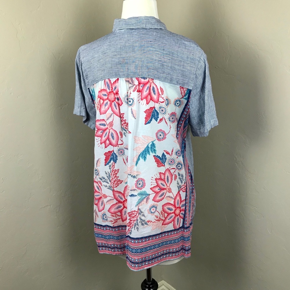J. Jill Mixed Media Floral/Stripe Linen Tunic